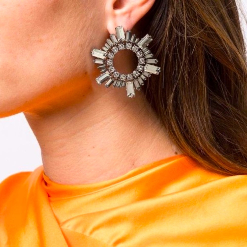 Authentic Amina Muaddi mini begum earrings black diamond